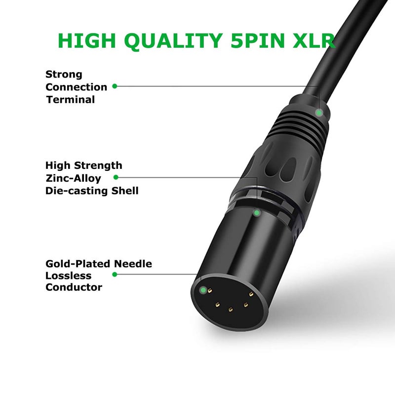 HOSONGIN 5 PIN XLR DMX Cable Adapter 5 Feet, DMX512 5PIN DMX Female to Male 5-PIN DMX Cable - Image 4